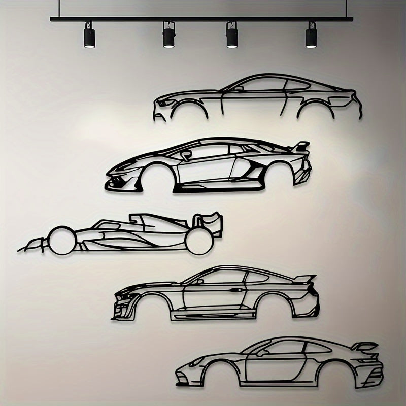 [Metal Racing Car Art] Metal Racing Car Wall Art | 1pc Iron Silhouette, Modern Geometric Cutouts - Indoor, Outdoor, Home, Bedroom Decor for Car Enthusiasts, Gift