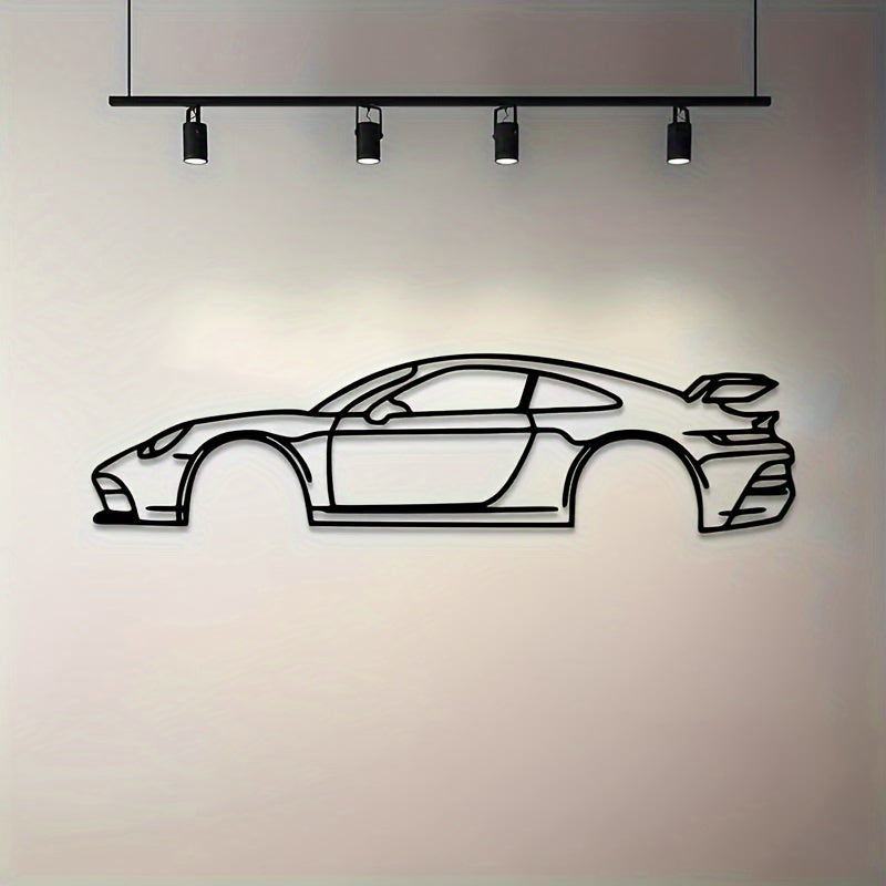[Metal Racing Car Art] Metal Racing Car Wall Art | 1pc Iron Silhouette, Modern Geometric Cutouts - Indoor, Outdoor, Home, Bedroom Decor for Car Enthusiasts, Gift
