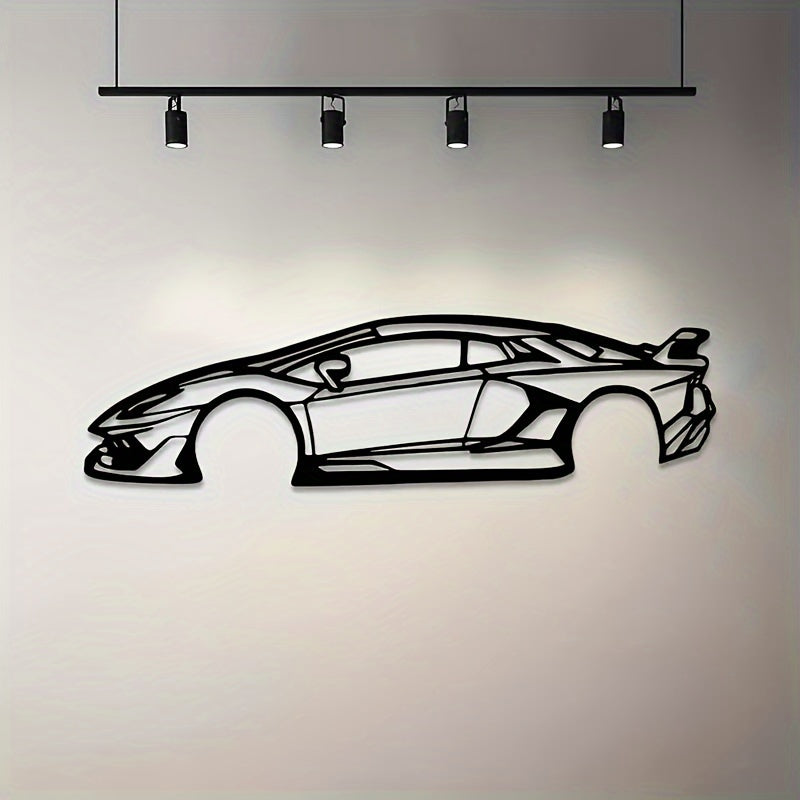[Metal Racing Car Art] Metal Racing Car Wall Art | 1pc Iron Silhouette, Modern Geometric Cutouts - Indoor, Outdoor, Home, Bedroom Decor for Car Enthusiasts, Gift